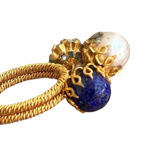 Western Germany Drop Dangle Charms Cha-Cha Rings pearls, turquoise, Lapis Lazuli - Picture 4 of 12